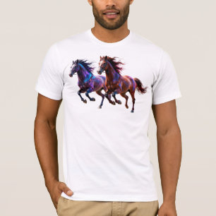 Camiseta Cavalos Místicos Neon Galácticos Correndo Par de F