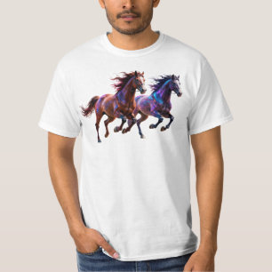 Camiseta Cavalos Místicos Neon Galácticos Correndo Par de F