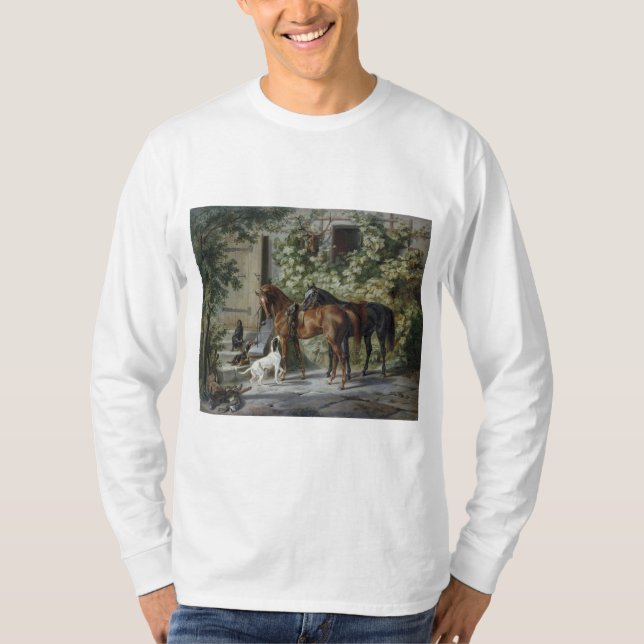 Camiseta Cavalos no Porch (por Albrecht Adam) (Frente)