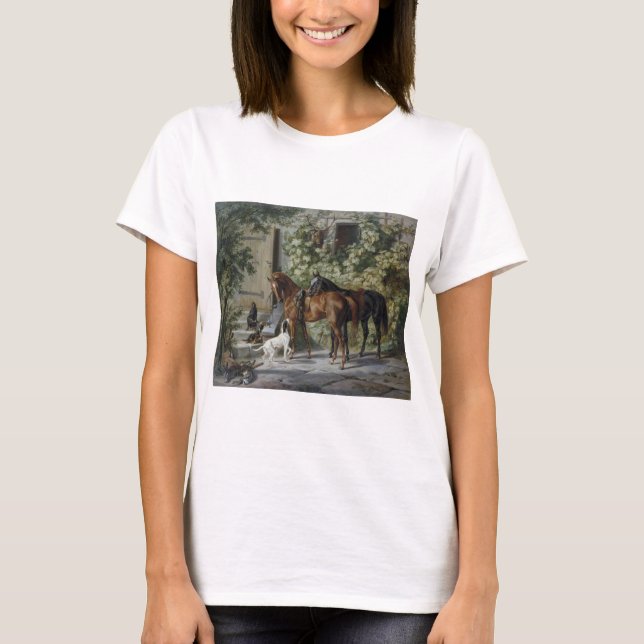 Camiseta Cavalos no Porch (por Albrecht Adam) (Frente)