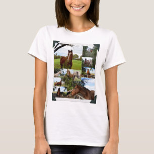 Camiseta Cavalos Numa Colagem Fotográfica,