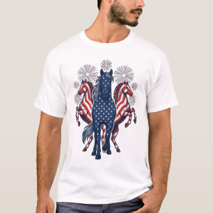 Camiseta Cavalos Patrióticos Design Vetorial de Fogos de Ar
