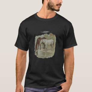 Camiseta Cavalos Pintura Garanhões Bebendo Água No R