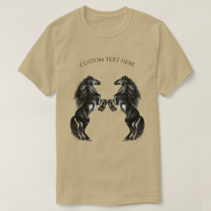 Camiseta Cavalos Pretos E Pretos - Adicione Seu Texto / Cor