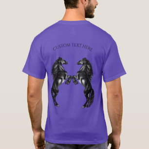 Camiseta Cavalos Pretos E Pretos - Adicione Seu Texto / Cor