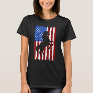 Camiseta Cavalos Vermelho Branco Azul da Bandeira Americana