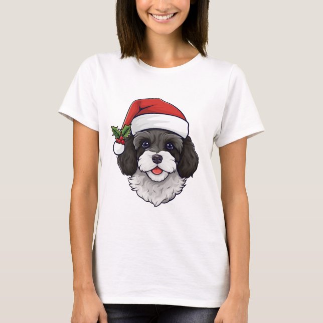 Camiseta Cavapoo Cavoodle de Natal - Preto e Branc (Frente)