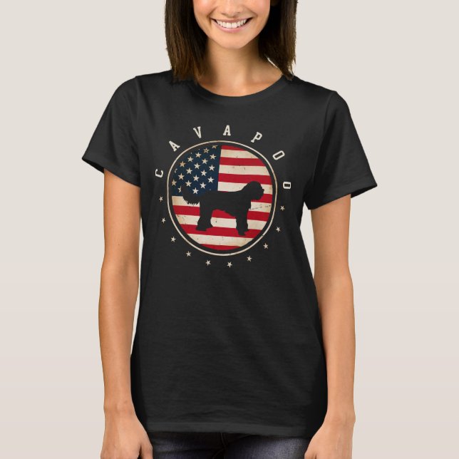 Camiseta Cavapoo USA Flag 4 de julho Cachorro Pai (Frente)