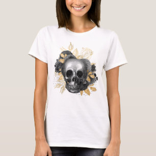Camiseta Cavar um buquê de folhagem dourada de rosas antig