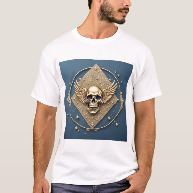 Camiseta ☠️ Caveira Alada Dourada Presente Gótico Para Moto (Frente)
