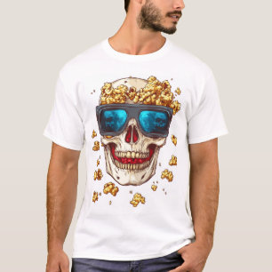 Camiseta Caveira Assustadora de Pipoca � Esqueleto de Filme