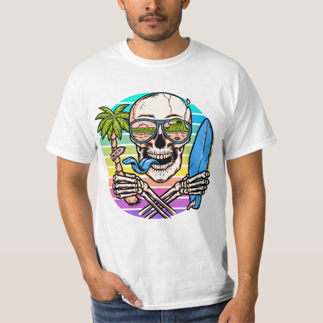 Camiseta Caveira colorida de férias (Frente)