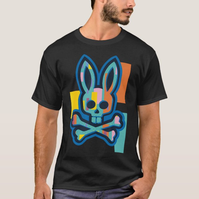 Camiseta Caveira Colorida E Crossbones Coelho Mau Coelho Co (Frente)