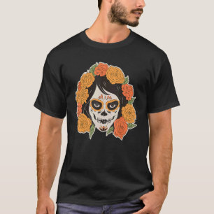 Camiseta Caveira Colorida E Flores