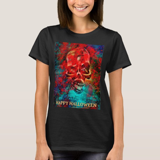 Camiseta Caveira colorida. Feliz Halloween (Frente)