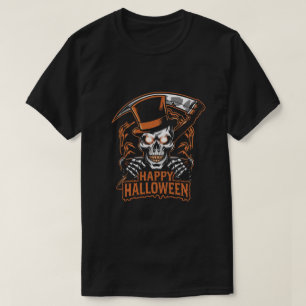 Camiseta Caveira com chapéu de cima: Feliz Dia das Bruxas
