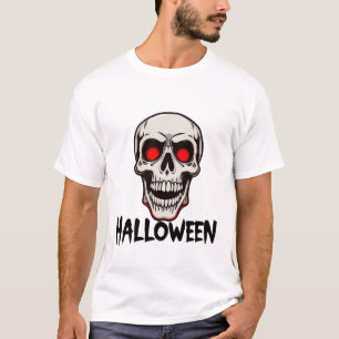 Camiseta Caveira com Design de Halloween Vermelho brilhante