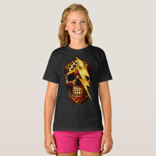 Camiseta Caveira com Estampa de Leopardo e Faíscas Douradas