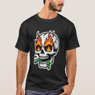 Camiseta Caveira com fogo nos olhos e língua viscosa
