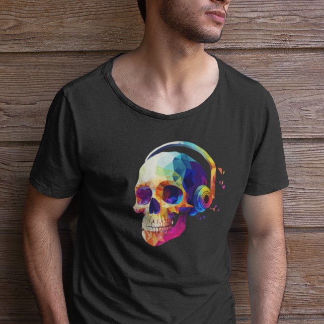 Camiseta Caveira com Fones de ouvido - Abstrato de crânio D (Criador carregado)