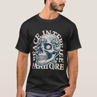 Camiseta Caveira com Motivo de Lótus e Texto