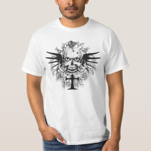 Camiseta Caveira Com Rosa, Cornos, Cruz, Ilustração De Asas