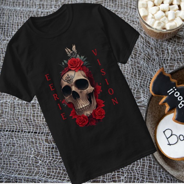 Camiseta Caveira com rosas vermelhas (Criador carregado)