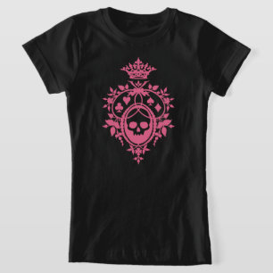 Camiseta Caveira Cor-De-Rosa E Cabos De Cartão Crest T-Shir