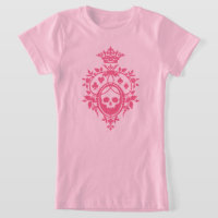 Caveira Cor-De-Rosa E Cabos De Cartão Crest T-Shir