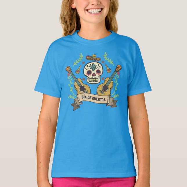 Camiseta Caveira de Açúcar e Guitarras Dia de Muertos Capa (Frente)