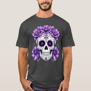 Camiseta Caveira de Açúcar Roxo Mexicano Dia de los Muertos