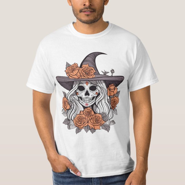 Camiseta Caveira de Açúcar Testemunha com Rosas (Frente)