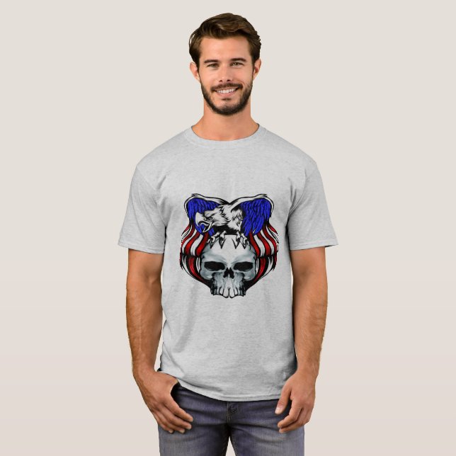 Camiseta Caveira de Águia Patriótica, Personalizar, (Frente Completa)