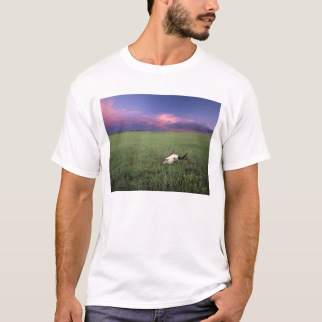 Camiseta Caveira de Buffalo na Grama de Prairie perto de Me (Frente)