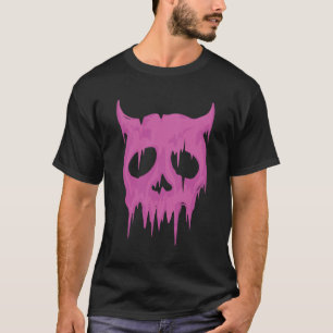 Camiseta Caveira de Demônio Gotejante em Rosa Neon