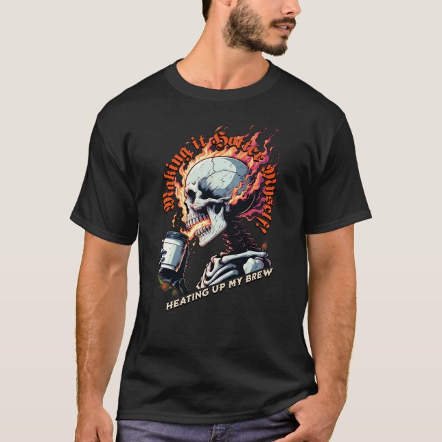 Camiseta Caveira de Fiery - Liberando o Calor do Café Quent (Frente)