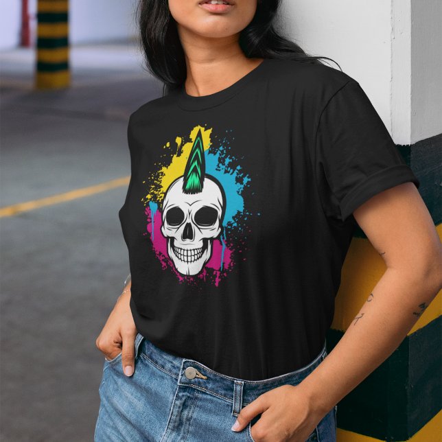 Camiseta Caveira de Grafite Urbano com Mohawk (Criador carregado)