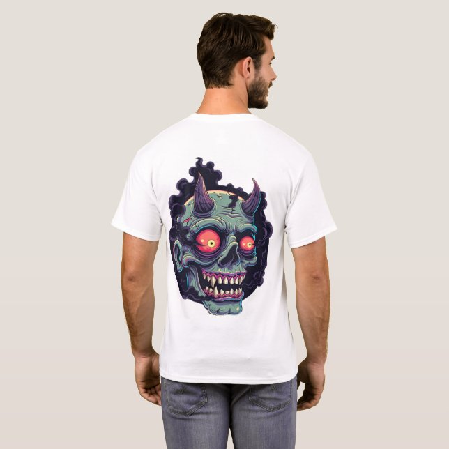 Camiseta Caveira de Monstro em Estilo de Quadrinhos Retrô (Parte Traseira Completa)