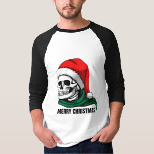 Camiseta Caveira de Natal Gótica com Chapéu de Papai Noel –