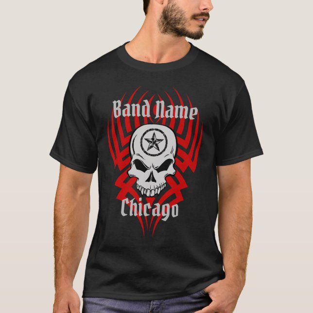 Camiseta Caveira de Nome de Banda Personalizável (Frente)