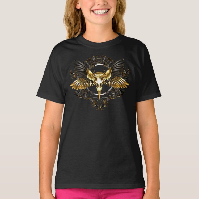 Camiseta Caveira de ouro sobre fundo preto (Frente)
