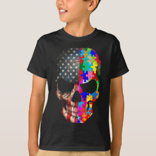 Camiseta Caveira de Peças de Puzzle de Conscientização do A