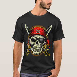 Camiseta Caveira de pirata e ossos cruzados esqueleto hallo