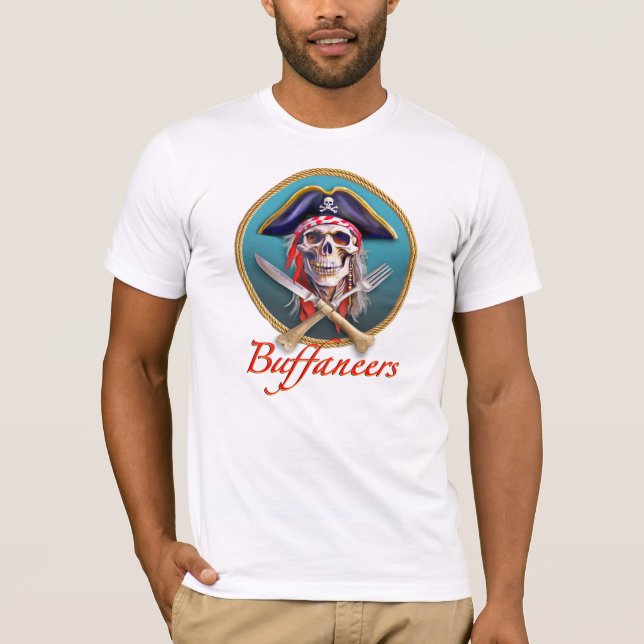 Camiseta Caveira de Pirata e Talheres para Amantes de Buffe (Frente)
