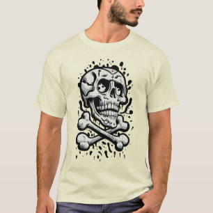 Camiseta Caveira de Tinta Preta com Olhos Saltados