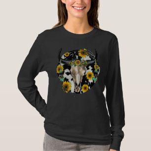 Camiseta Caveira De Touro Com Couve-Pau De Girassol-Leopard