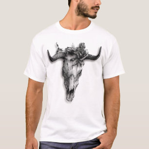 Camiseta Caveira de Touro e Rosa