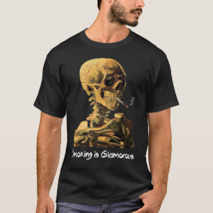 Camiseta Caveira de Van Gogh com Cigarro Acendendo é Glamou