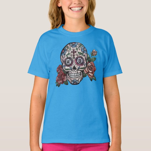 Camiseta Caveira desenhada à mão Dia de los Muertos | Camis (Frente)
