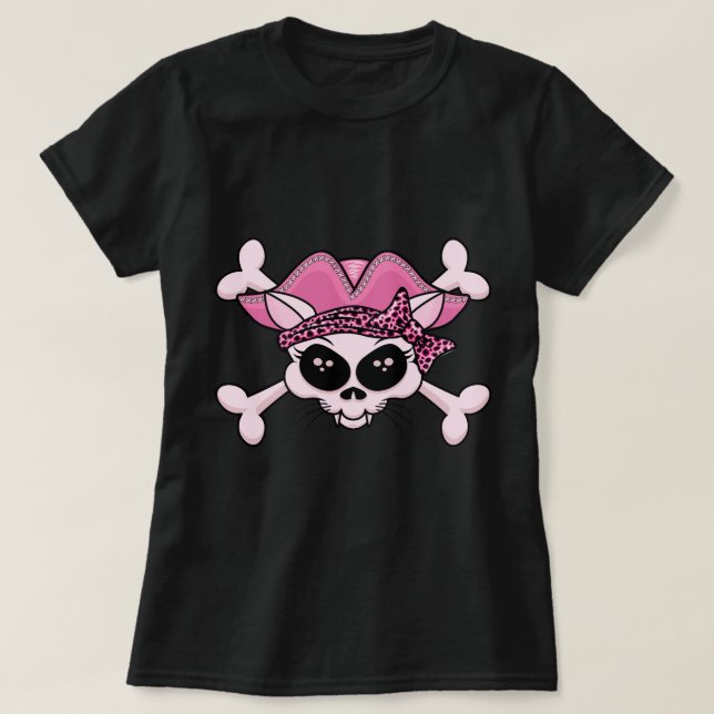 Camiseta Caveira do Gatinho Pirata bonito (Frente do Design)